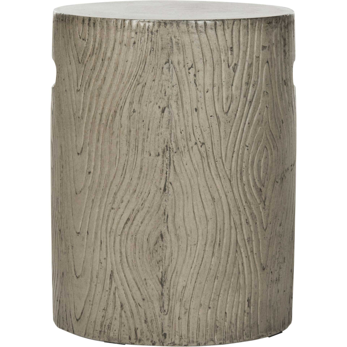 Sculpted wood-grain lines give this dark gray concrete accent table organic appeal || VNN1004A || front_studio