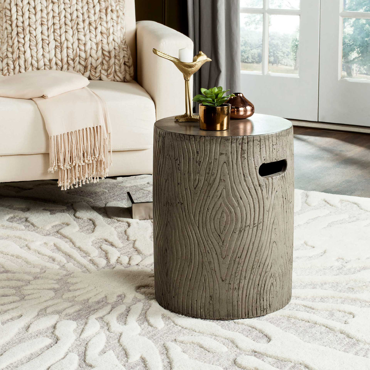 Tree Modern Concrete Round Accent Table Dark Gray