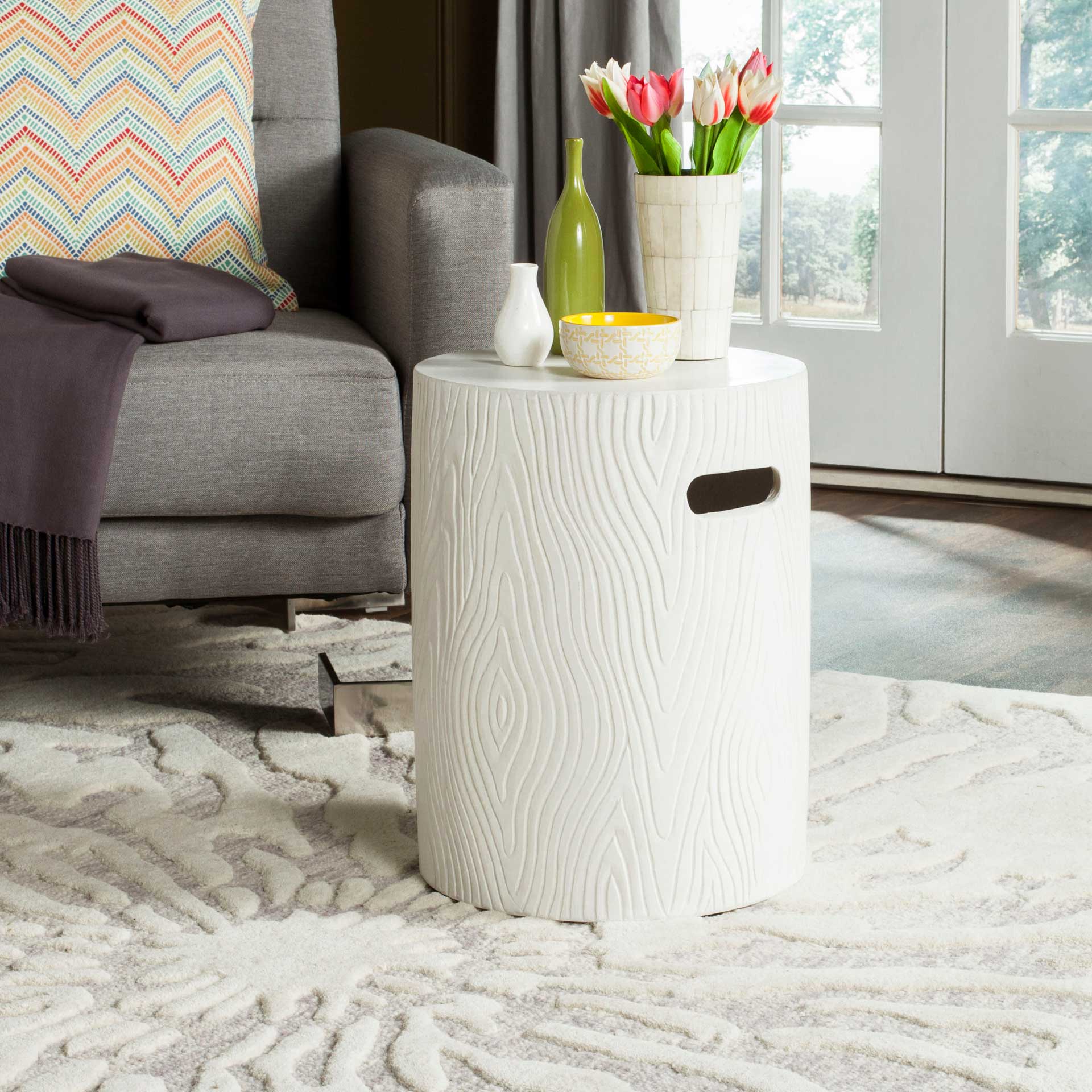 Tree Modern Concrete Round Accent Table Ivory