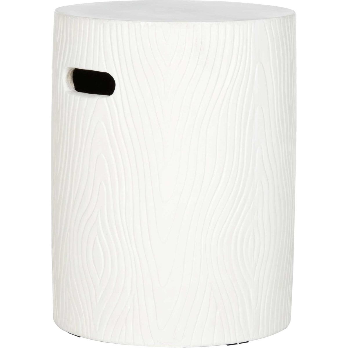 Ivory concrete accent table has a built-in handhold and finely sculpted wood-grain lines || VNN1004B || side_studio