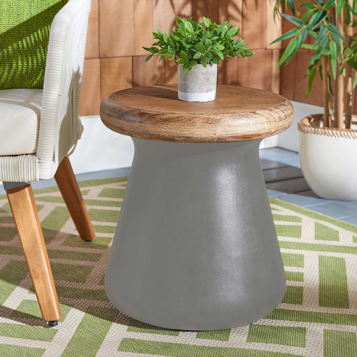 Burgess Modern Concrete Round Accent Table Dark Gray