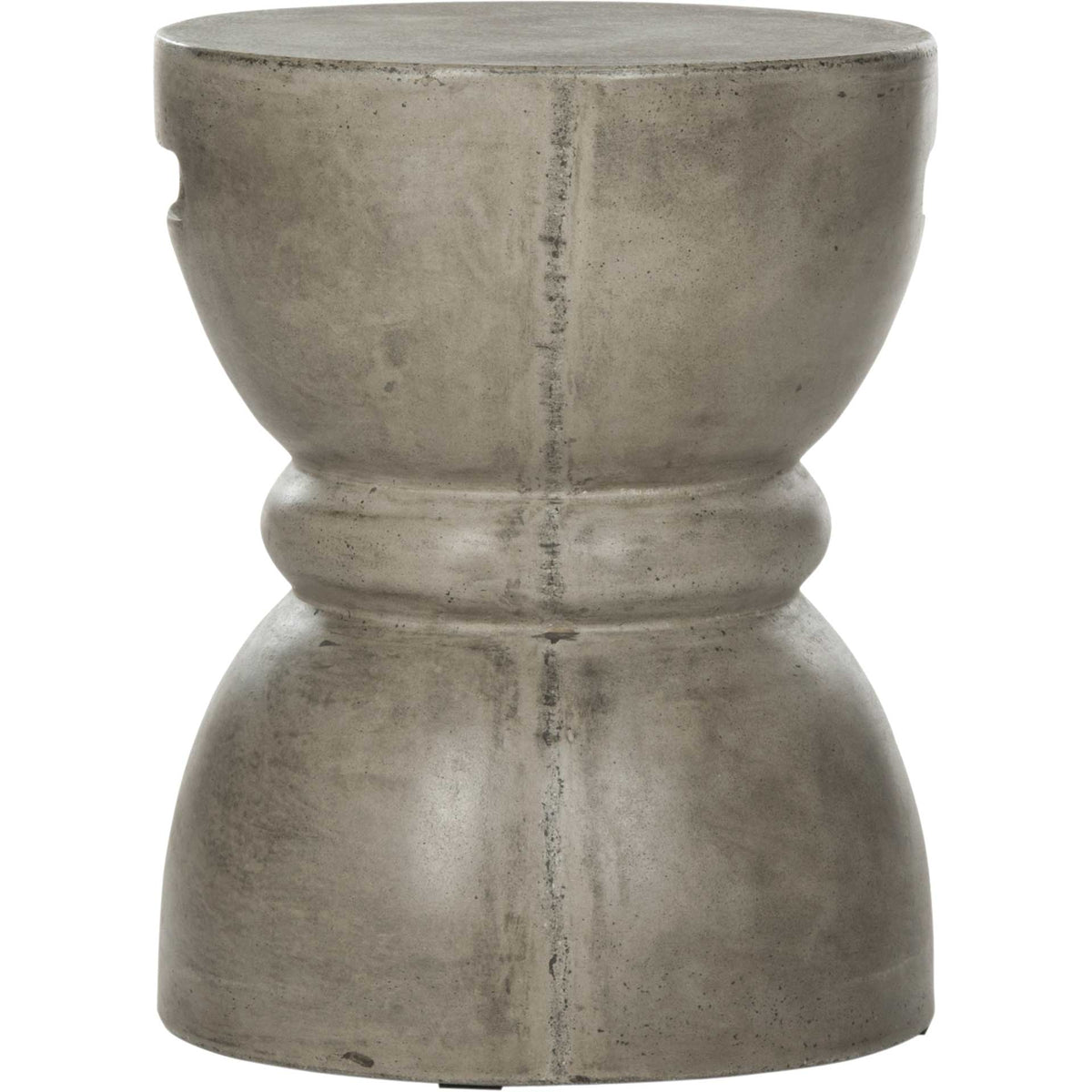 Dark gray concrete accent table with a round top, sculptural curves and subtly textured finish || VNN1006A || front_studio