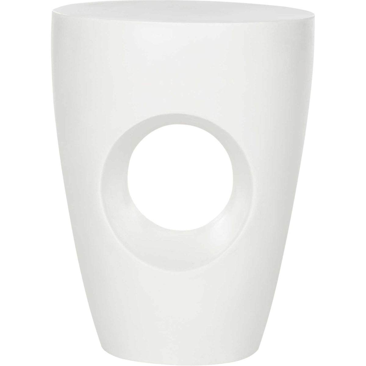 Ivory concrete accent table with a smooth round top and bold circular opening || VNN1007B || front_studio