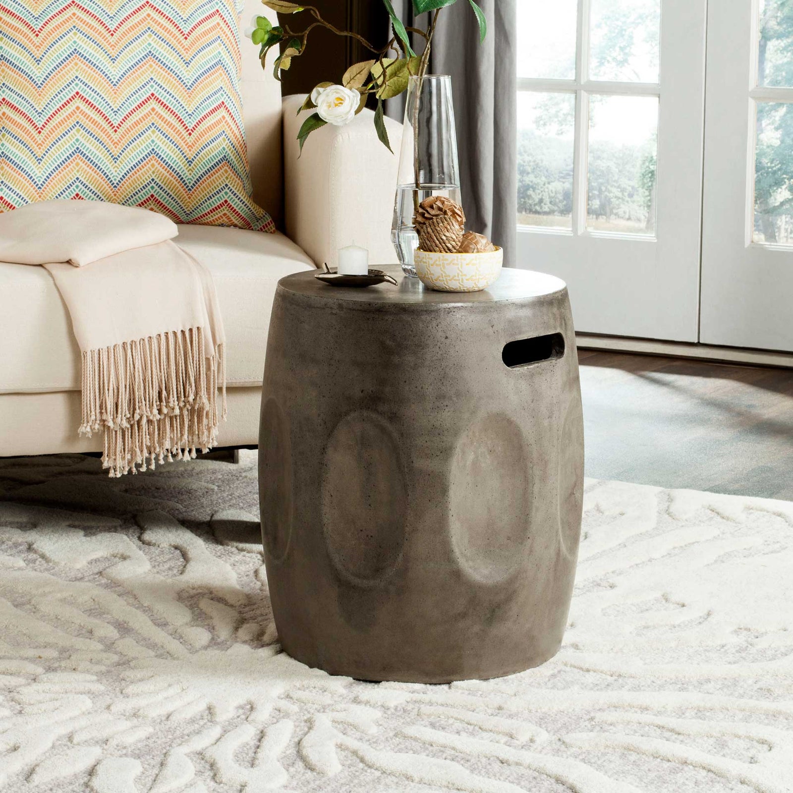 Zubair Modern Concrete Round Accent Table Dark Gray