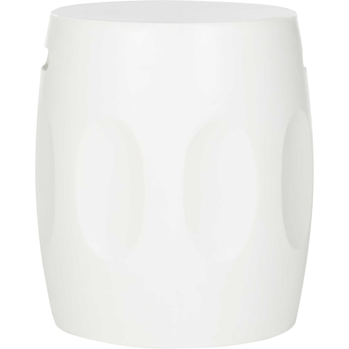 Ivory concrete accent table features a rounded barrel shape and subtle oval detailing || VNN1008B || front_studio