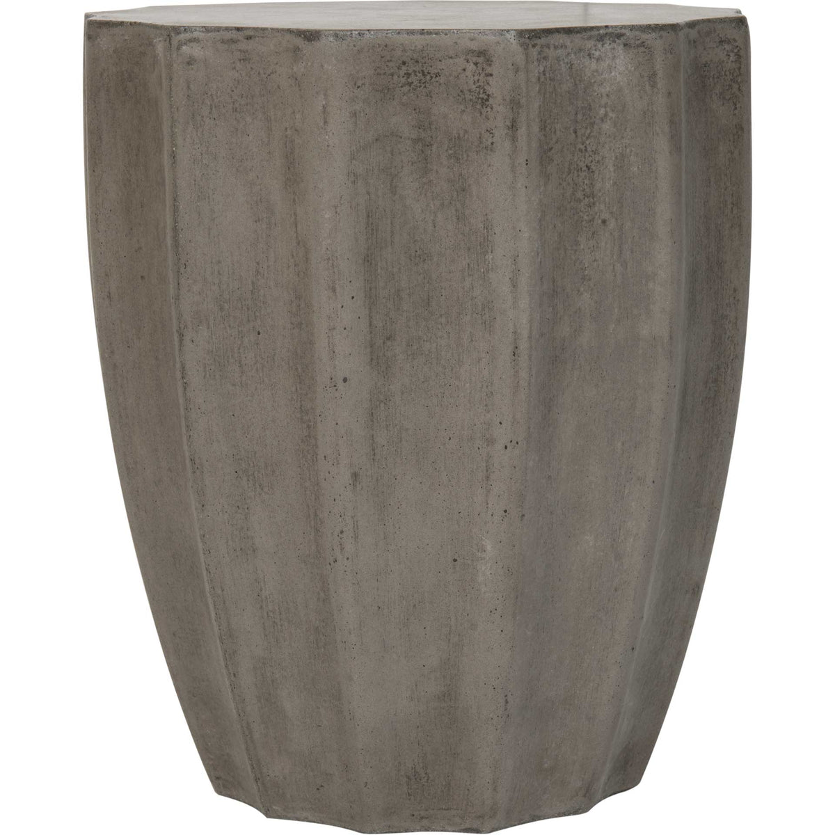 Dark gray concrete accent table with a round top and sculptural fluted sides || VNN1010A || front_studio