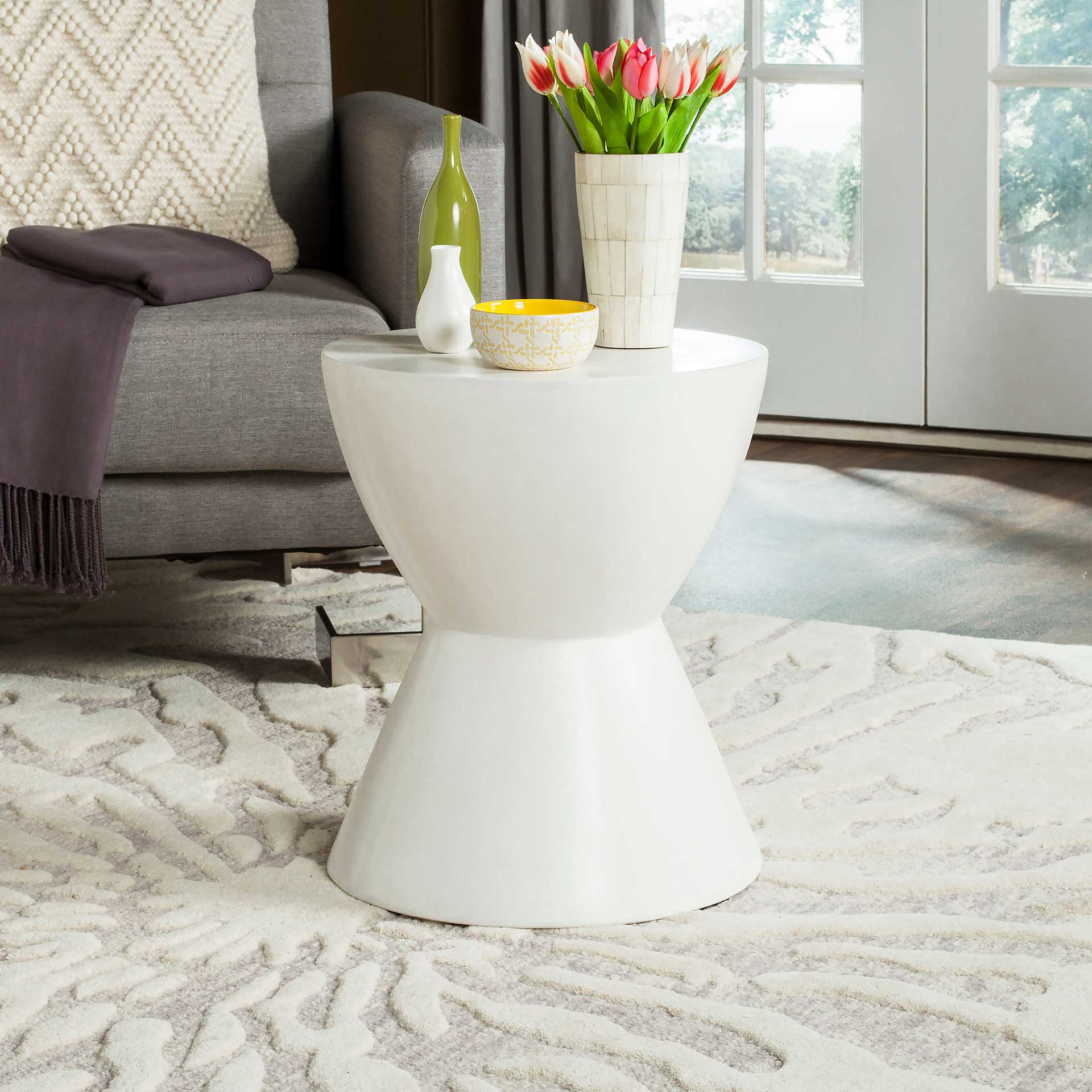 Atalia Modern Concrete Round Accent Table Ivory