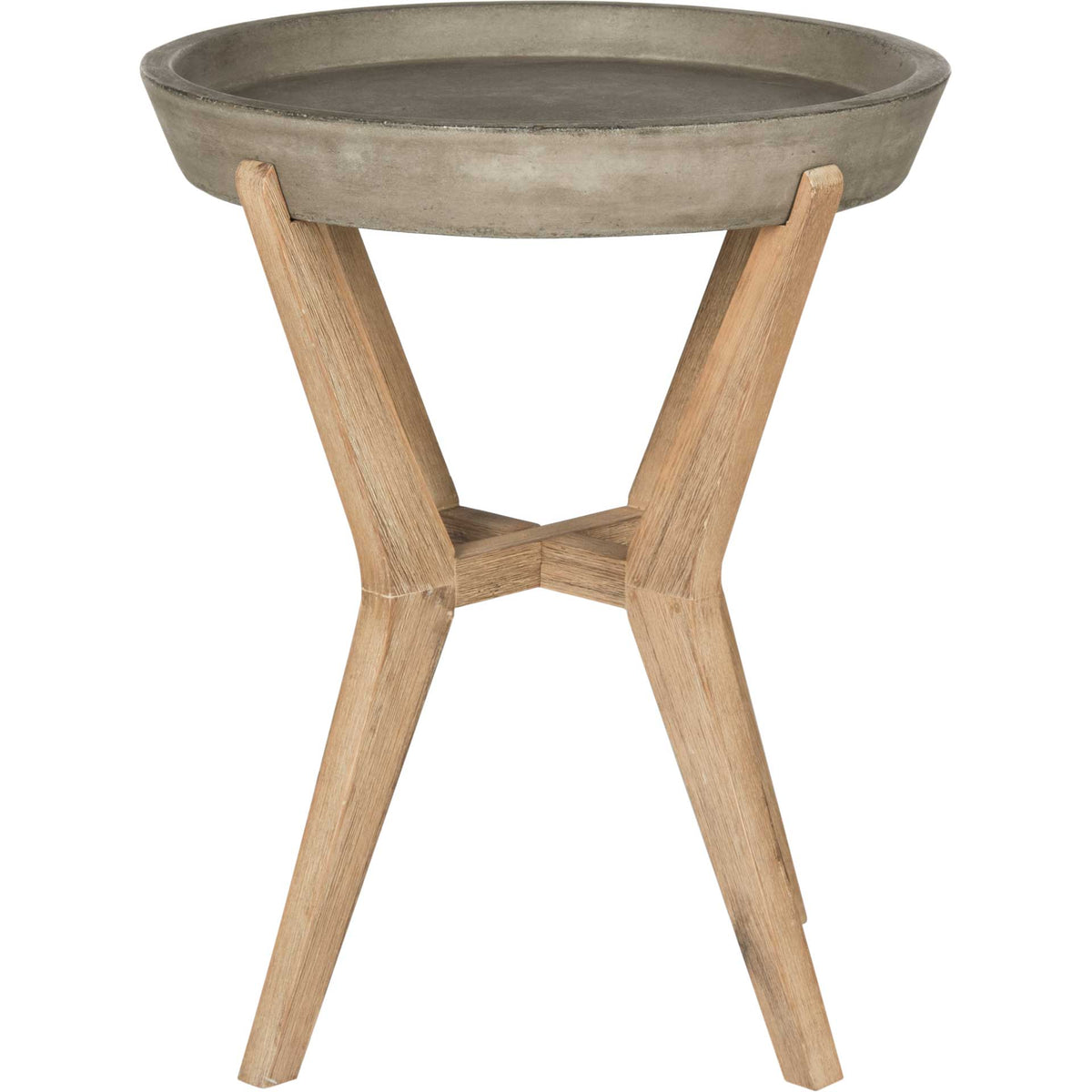 A dark gray concrete tray top rests on angled wood legs for a sleek indoor-outdoor accent. || VNN1012A || front_studio