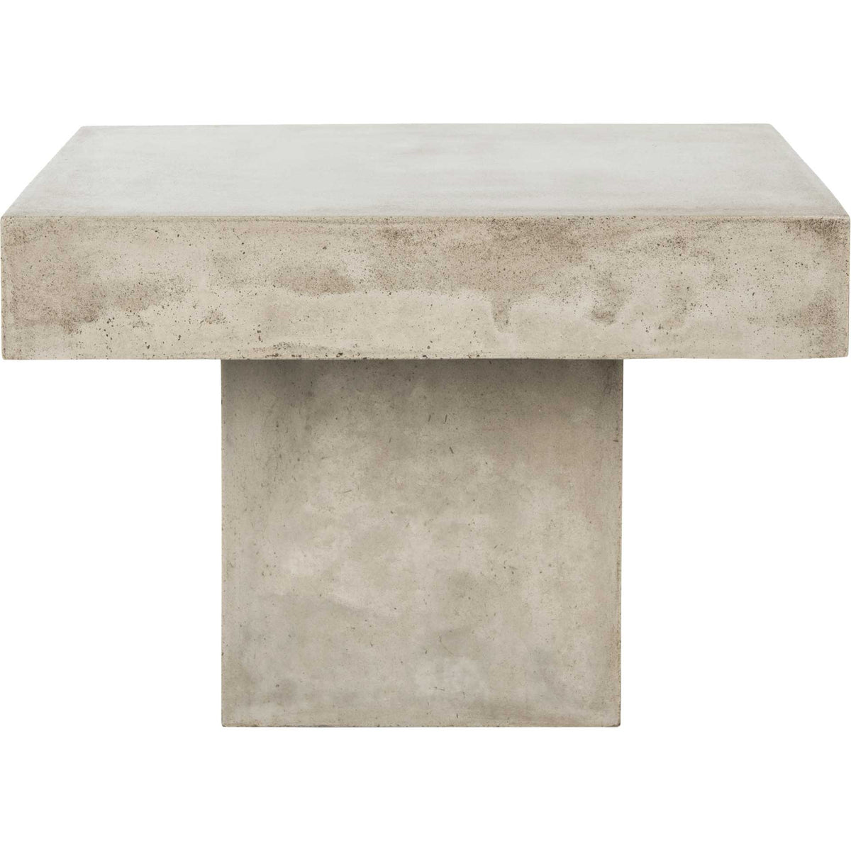 A square concrete coffee table pairs a substantial top with a centered pedestal. || VNN1016A || front_studio
