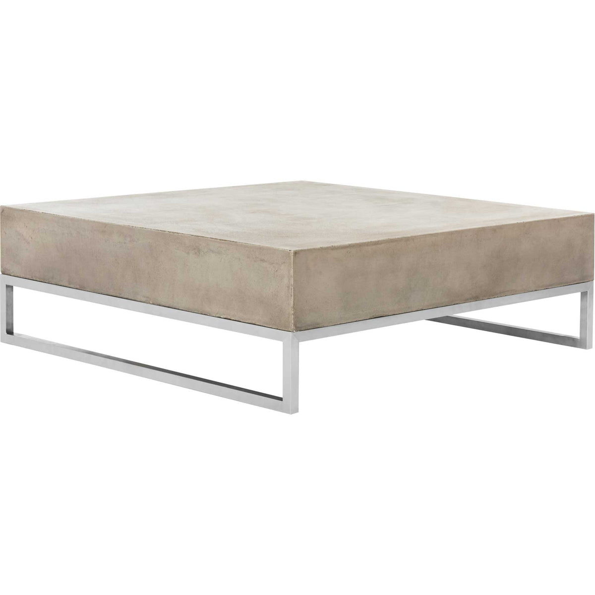 A thick gray concrete top rests above an open silver metal frame with clean geometric lines. || VNN1017A || front_angle_studio