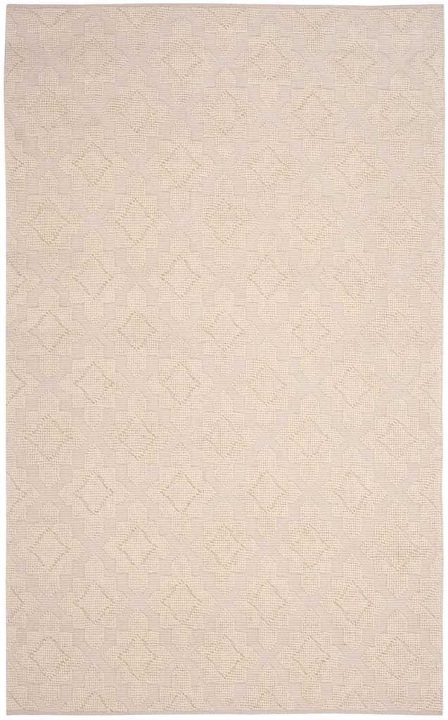 Ivory rectangular rug with tonal geometric motifs and a softly textured surface