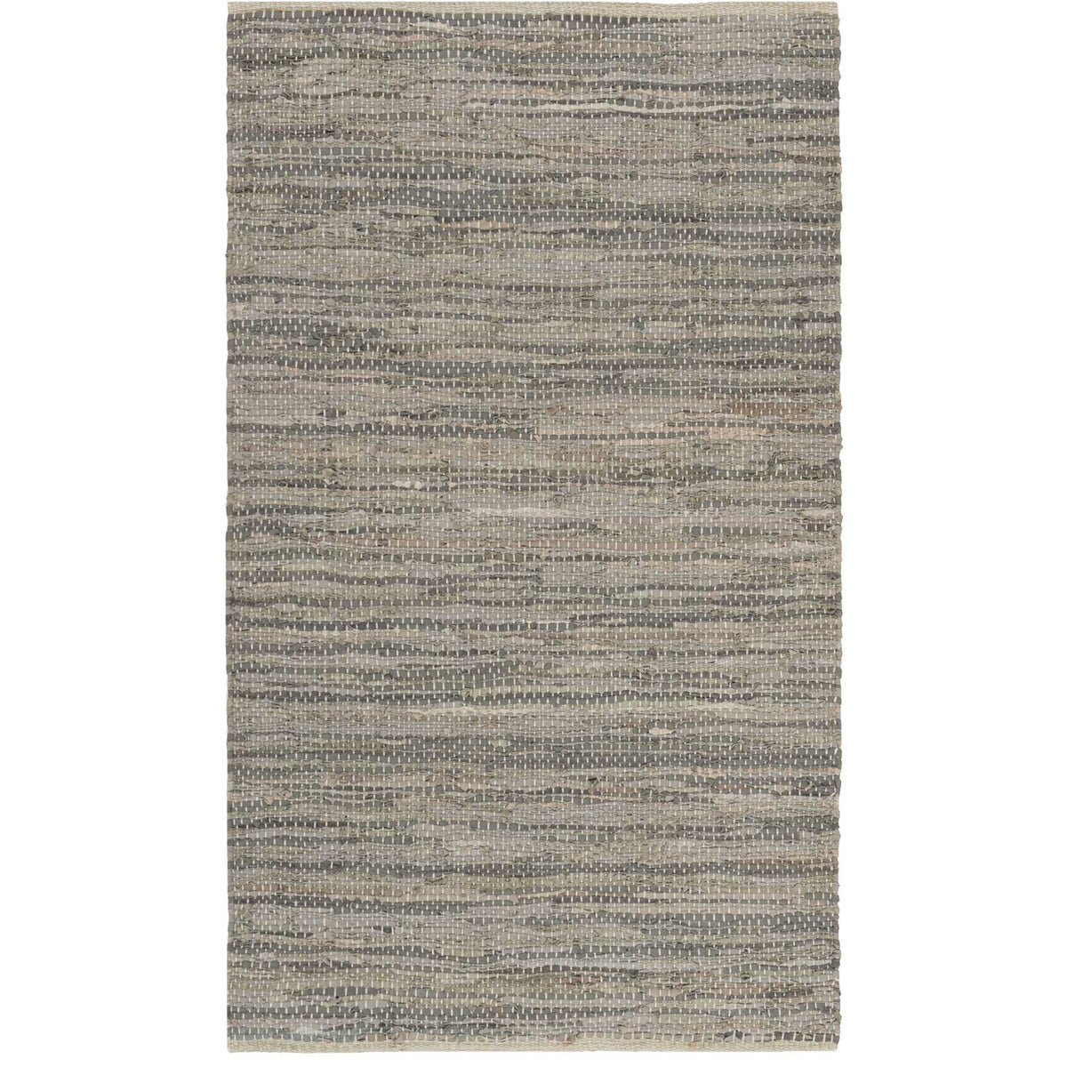 Compact gray rug with subtle charcoal and cream striping