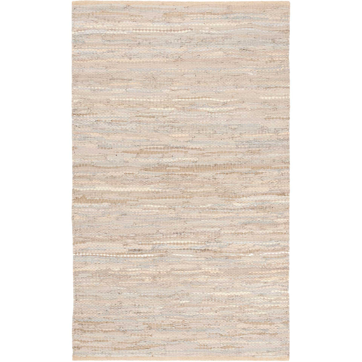 Compact beige rug with subtle horizontal stripes and organic texture