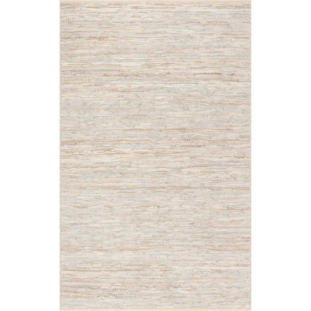 Beige leather-blend rug with gently varied ivory and tan stripes