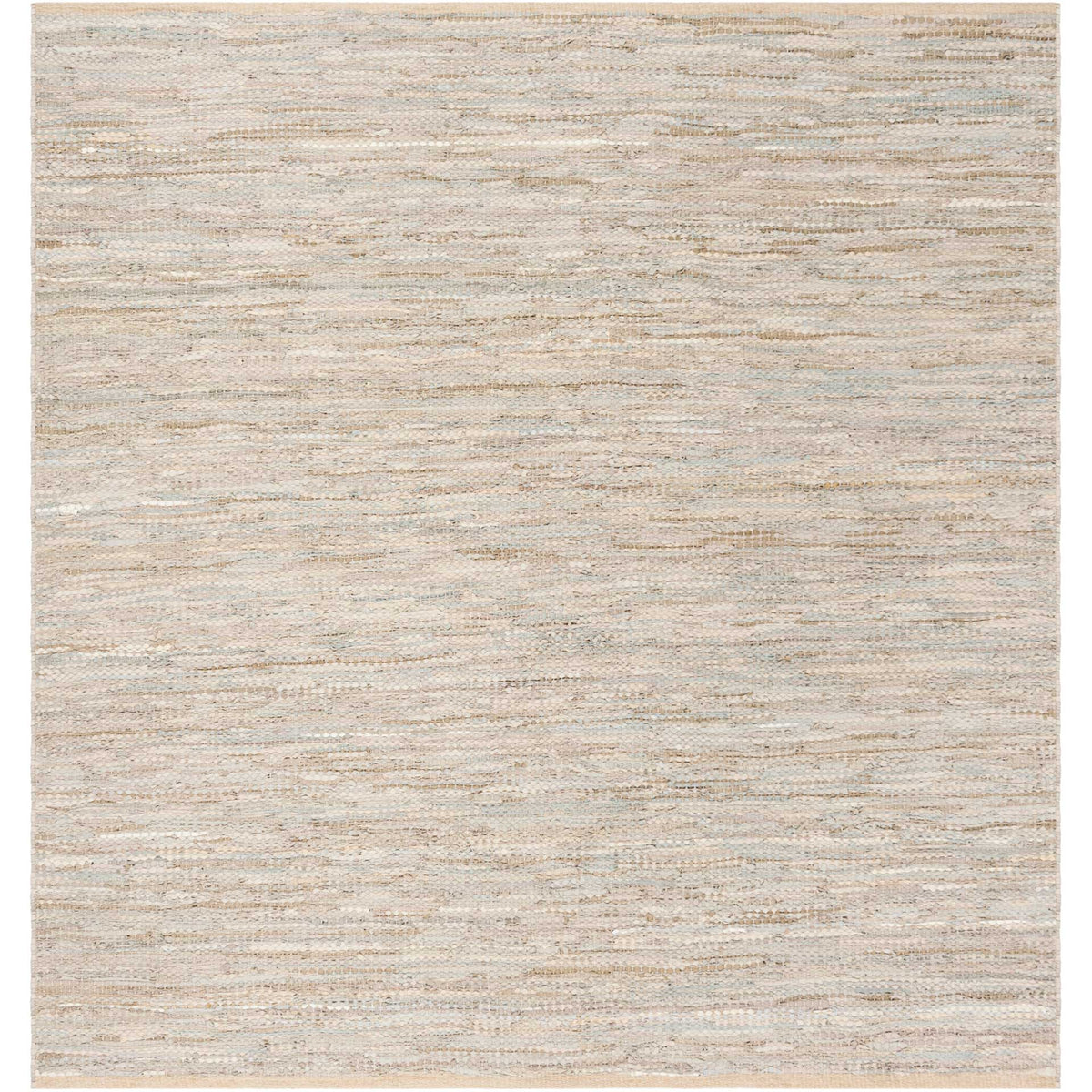Square beige rug showcases natural tonal striping and tactile woven texture