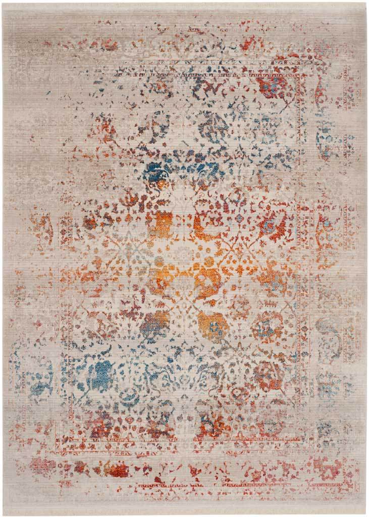 Light gray rug with faded orange and blue florals across an airy neutral field || VTP409C-8 || top_studio