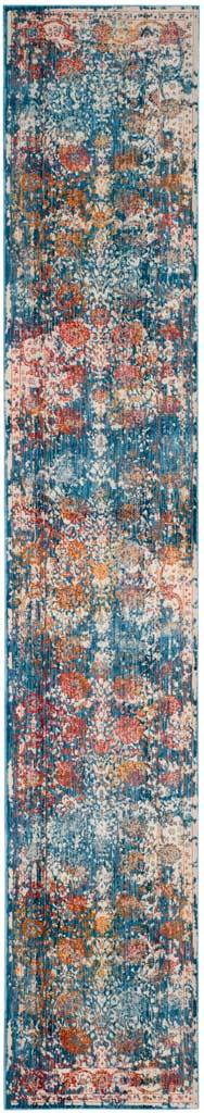 Extra-long turquoise runner layers warm orange blooms and weathered patterning