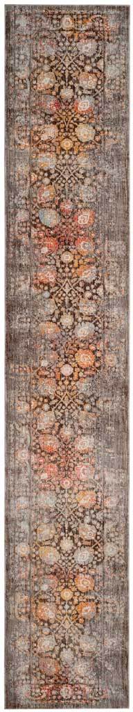 Extra-long brown runner pairs symmetrical floral detailing with a softly distressed finish