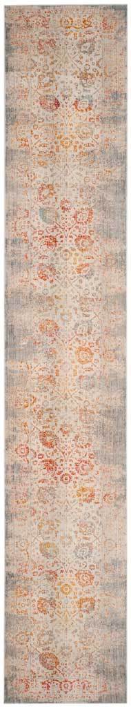 Extra-long gray runner layers subtle peach and coral motifs over a distressed ground