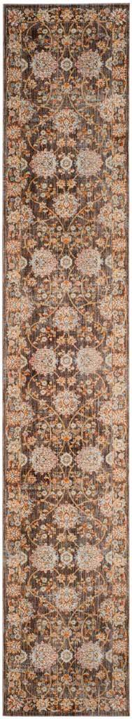 Extra-long brown runner repeats pale floral clusters along an elaborate vine design