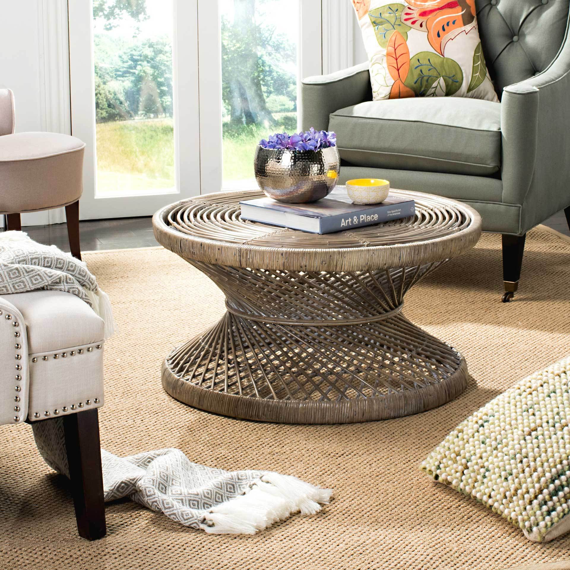Griffin Bowed Coffee Table Gray White Wash