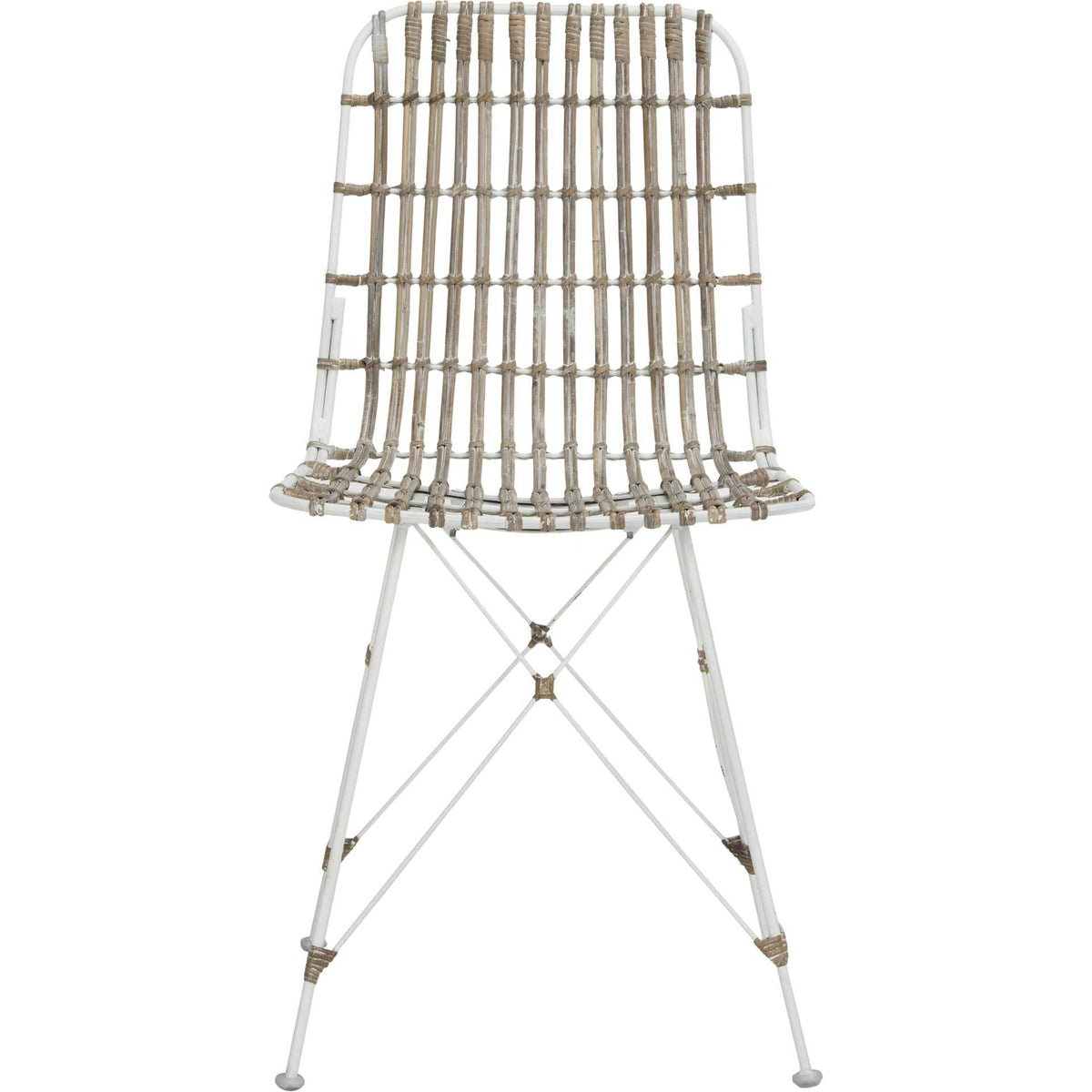 A tall open-weave back and white metal cross bracing create a light, airy dining chair. || WIK6510C-SET2 || front_studio