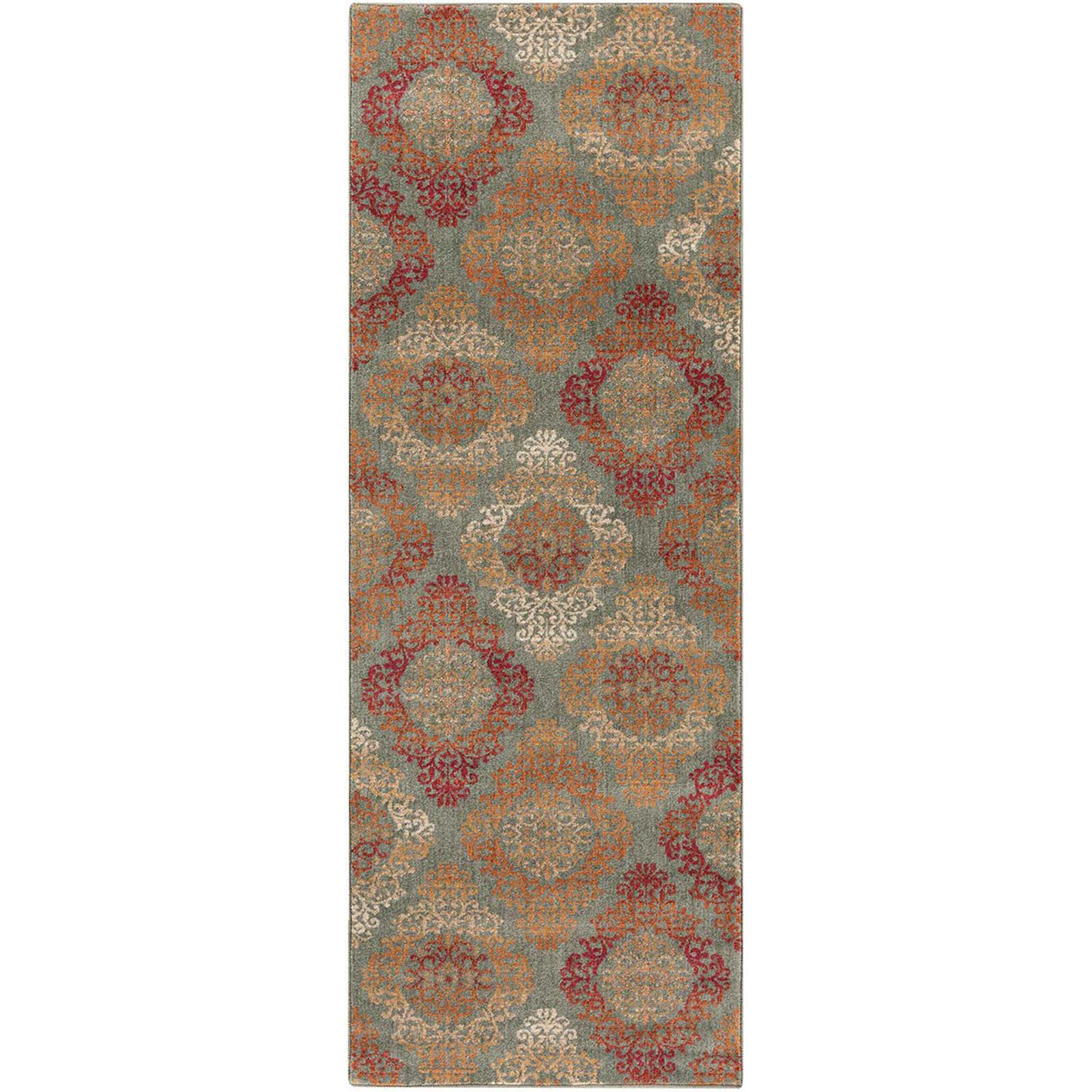 Arabesque Moss/Burgundy Runner Rug