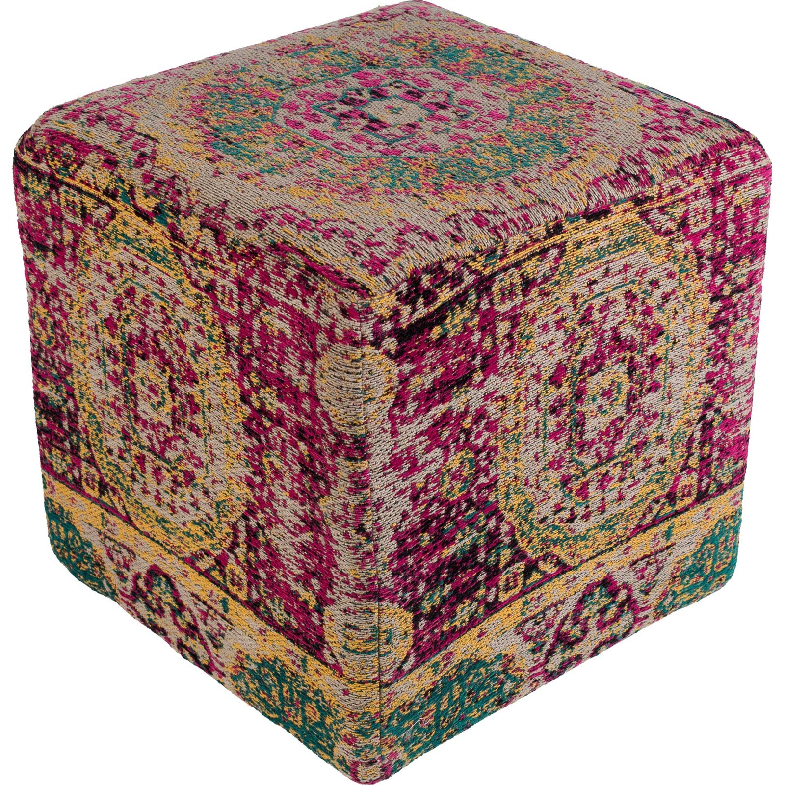 Amina Pouf Bright Pink/Saffron/Emerald