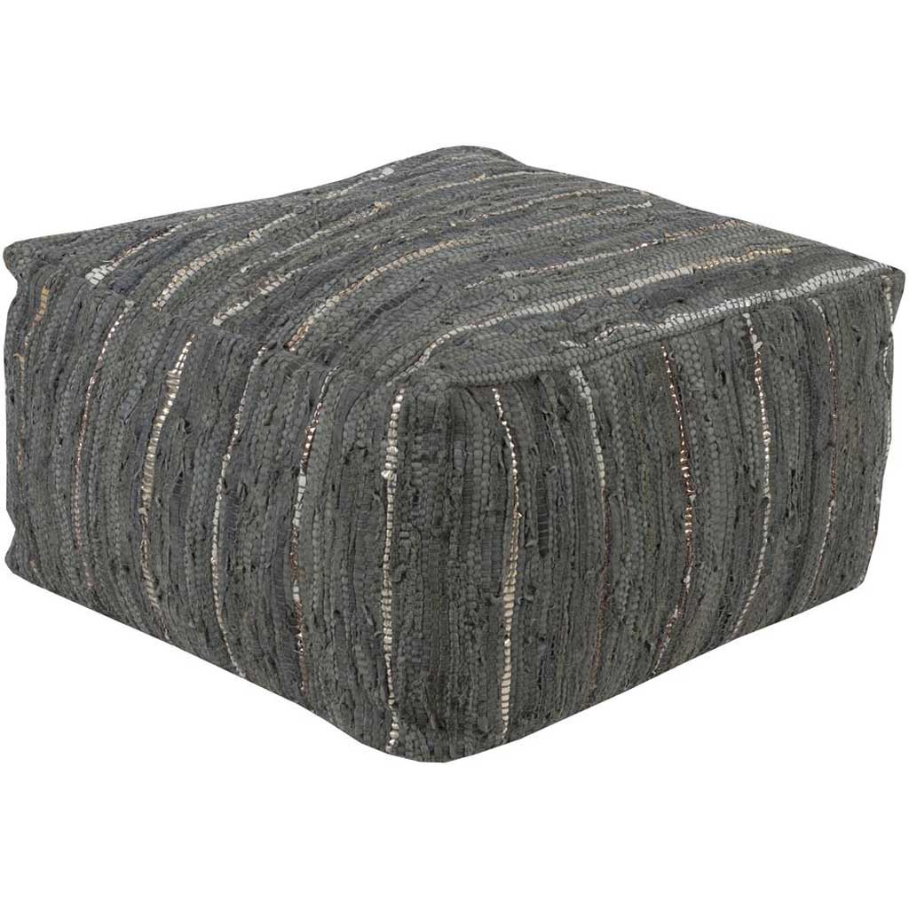 Anthracite Striped Ivory/Sea Foam Cube Pouf
