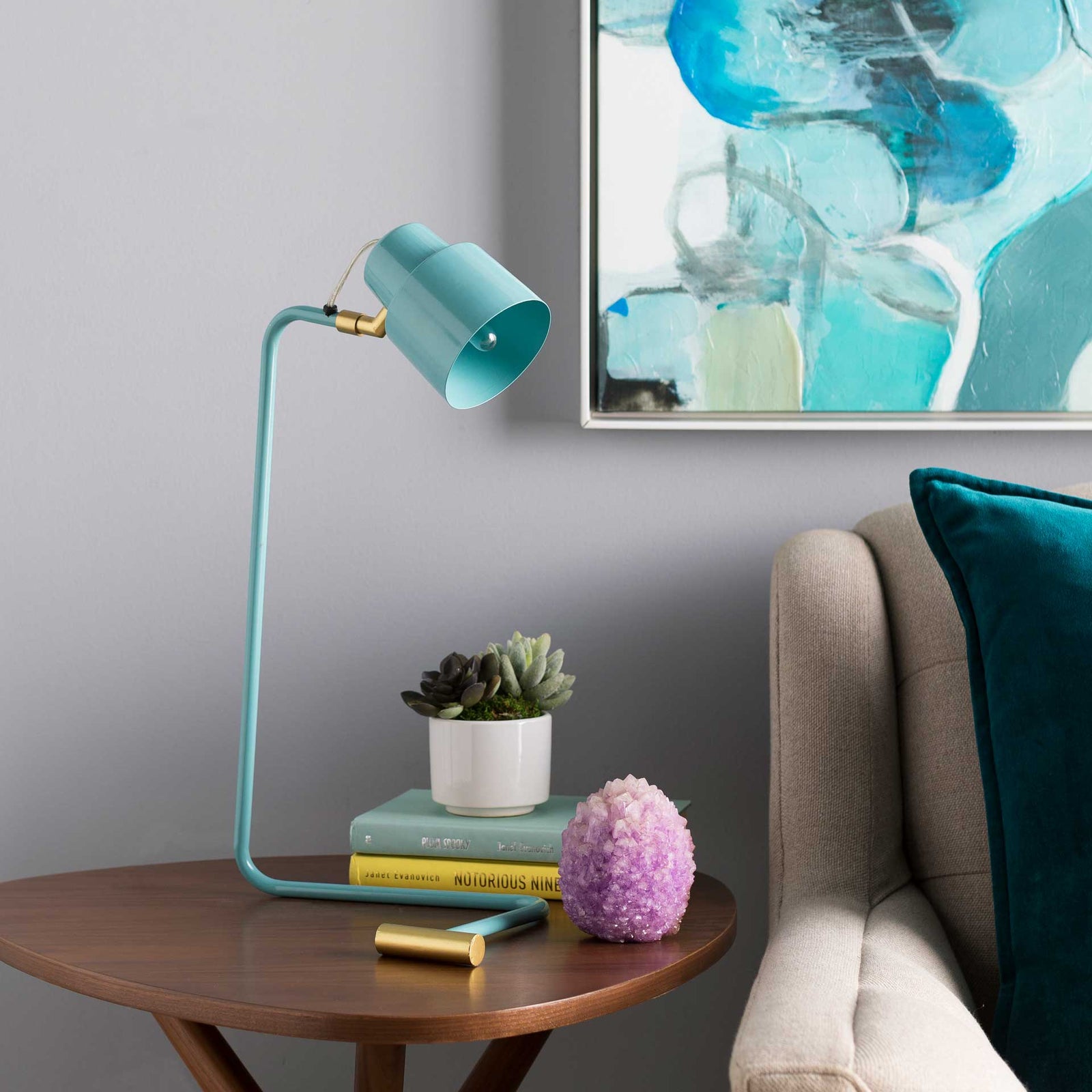 Blythe Table Lamp Aqua/Sky Blue/Brass