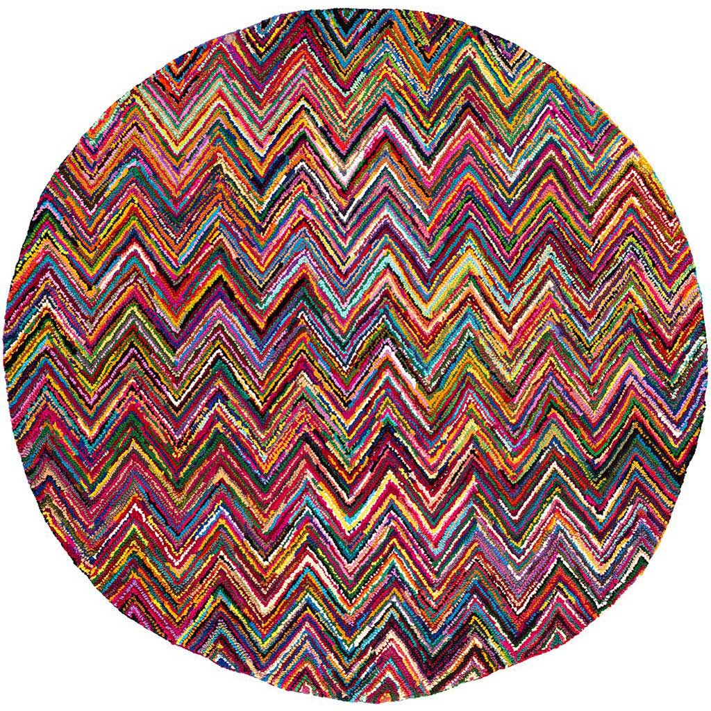 Boho Chevron Magenta/Aqua Round Rug