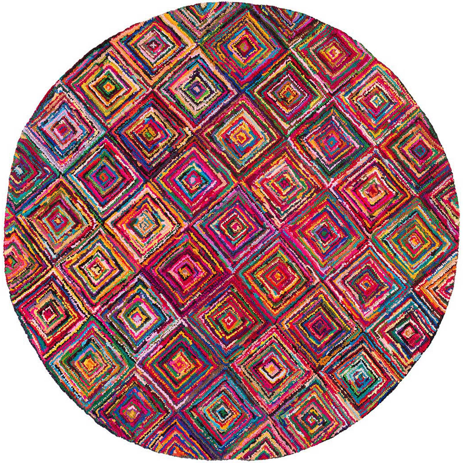 Boho Magenta/Aqua Round Rug