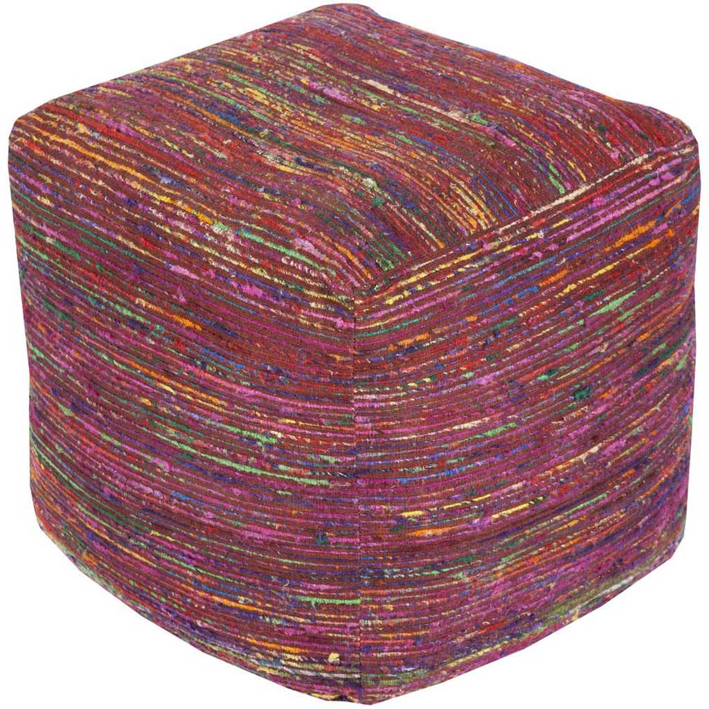 Boho Striped Pink Cube Pouf