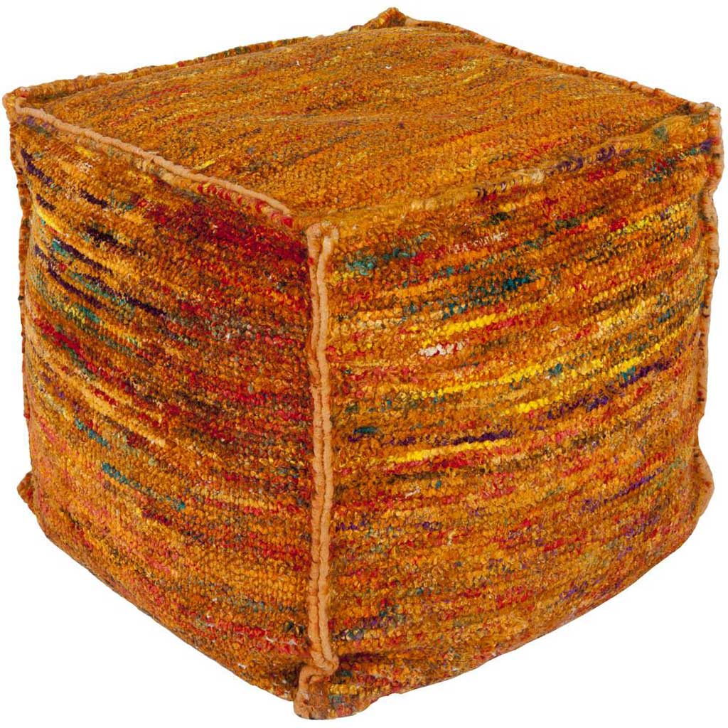 Bazaar Striped Orange Cube Pouf