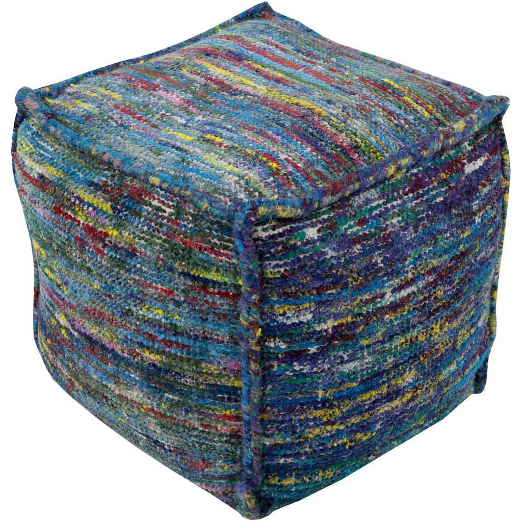 Bazaar Striped Blue Cube Pouf