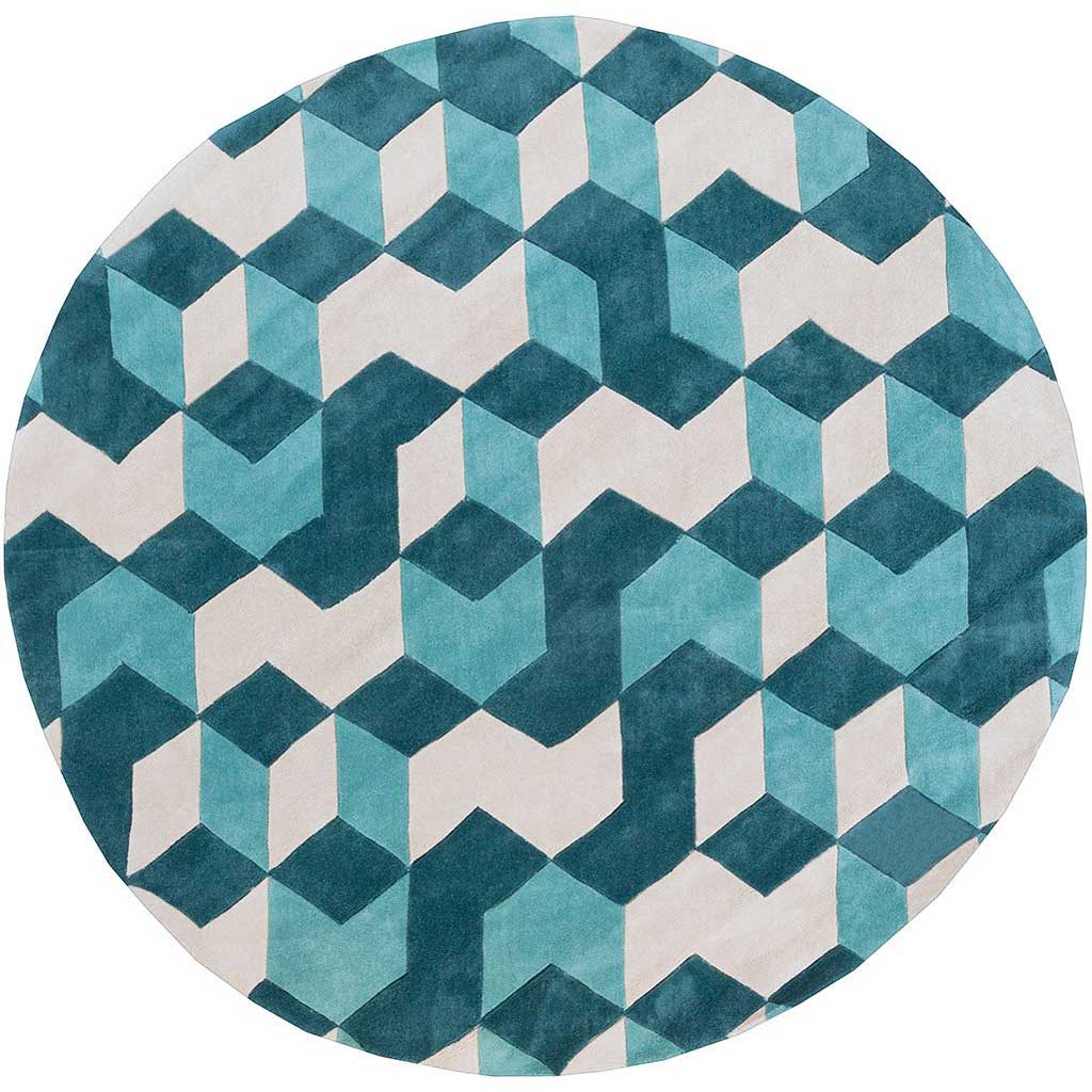Cosmopolitan Teal/Light Gray Round Rug