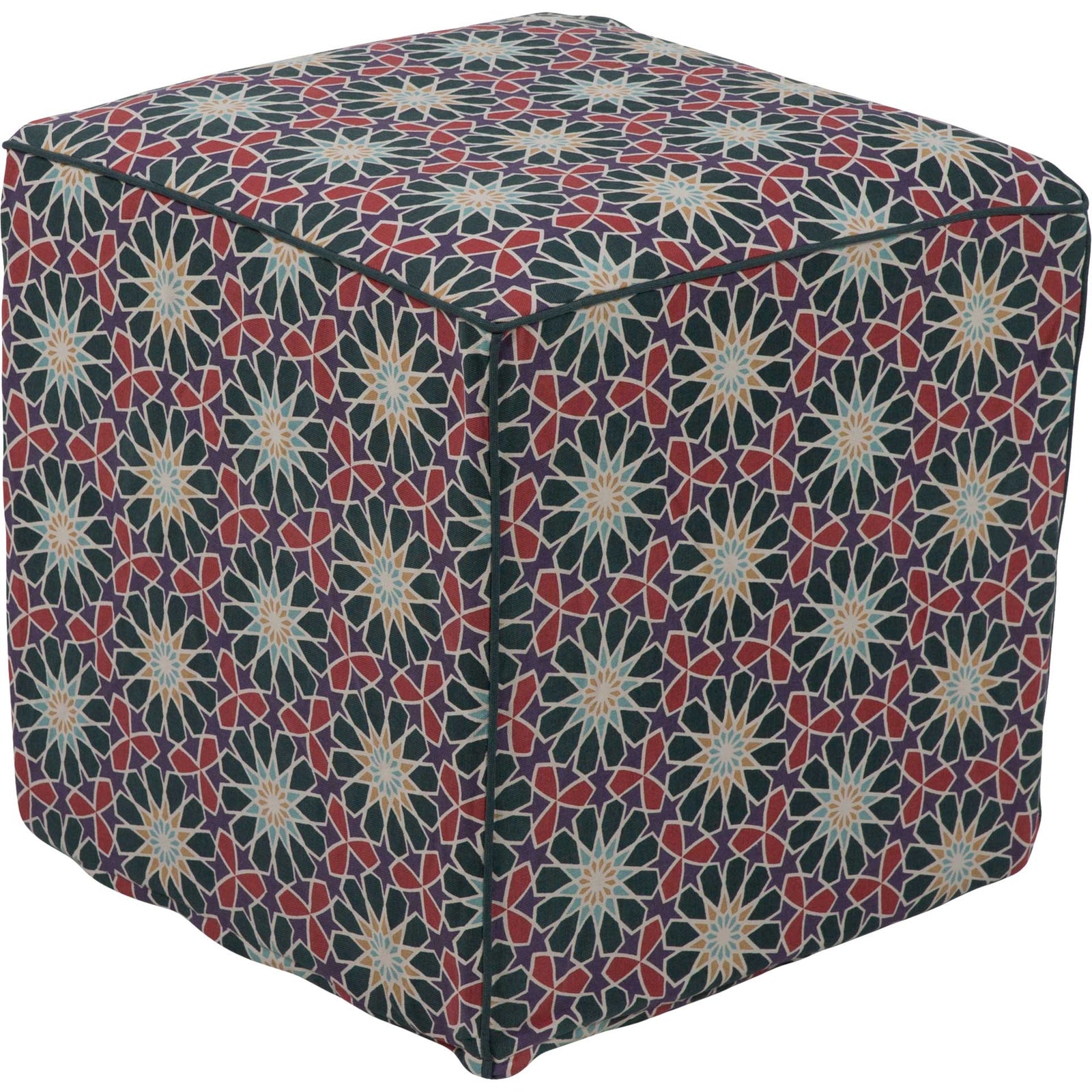 Frances Pouf Dark Green/Dark Coral/Eggplant