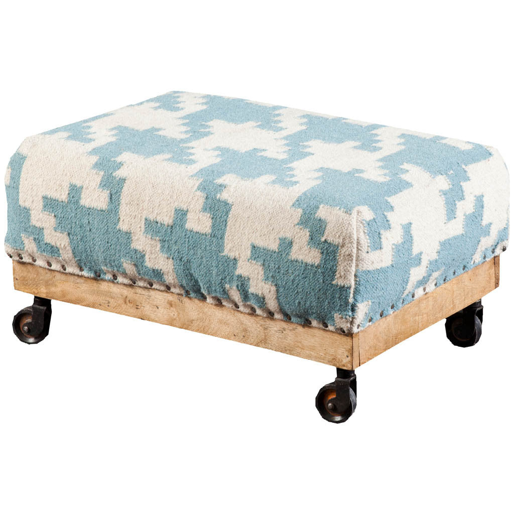 Sonoma Ivory/Teal Ottoman