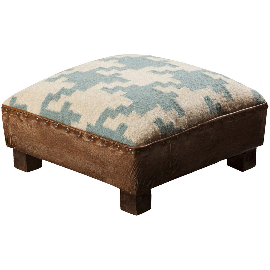 Rustic Western Foot Stool Teal/Ivory