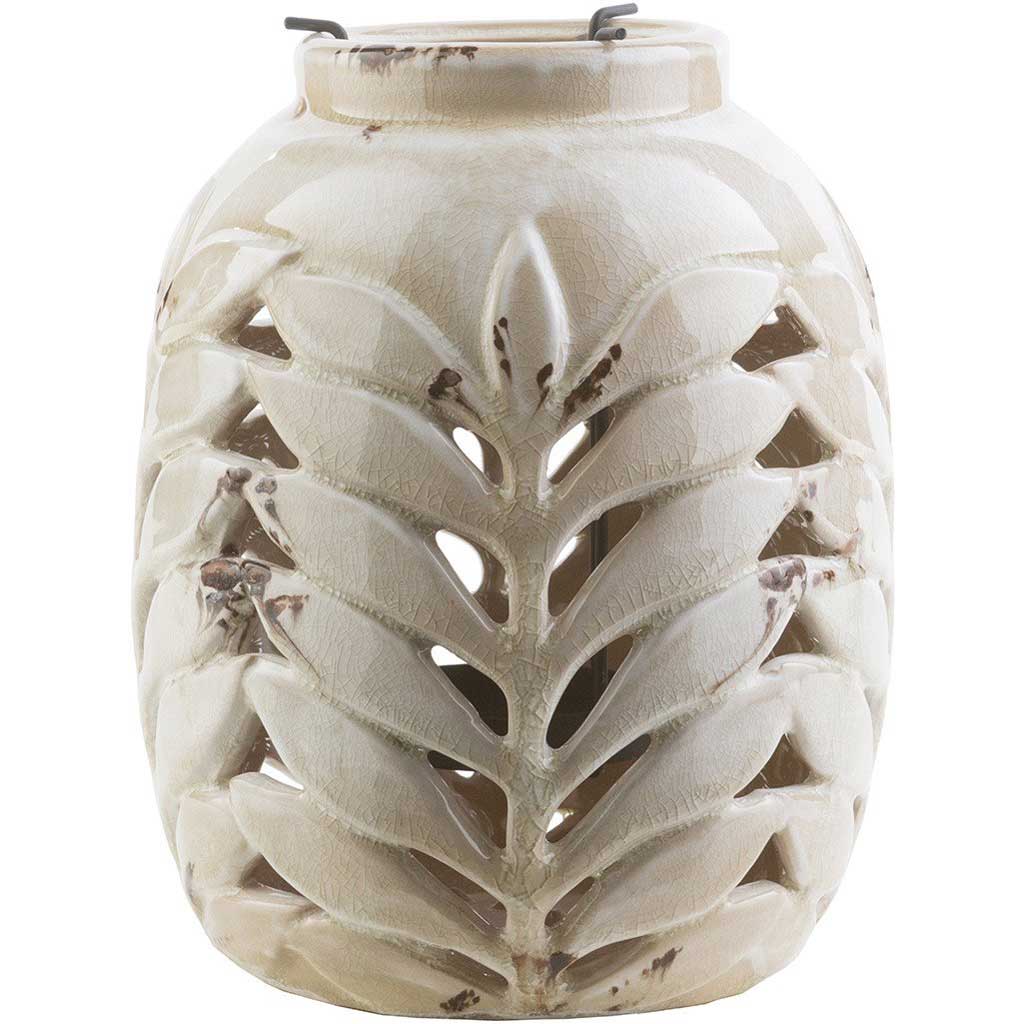 Fern Ceramic Lantern Ivory Medium