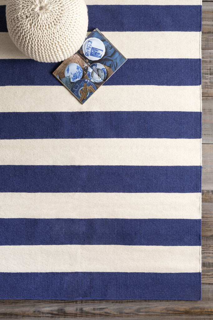 Frontier Striped Ivory/Cobalt Area Rug