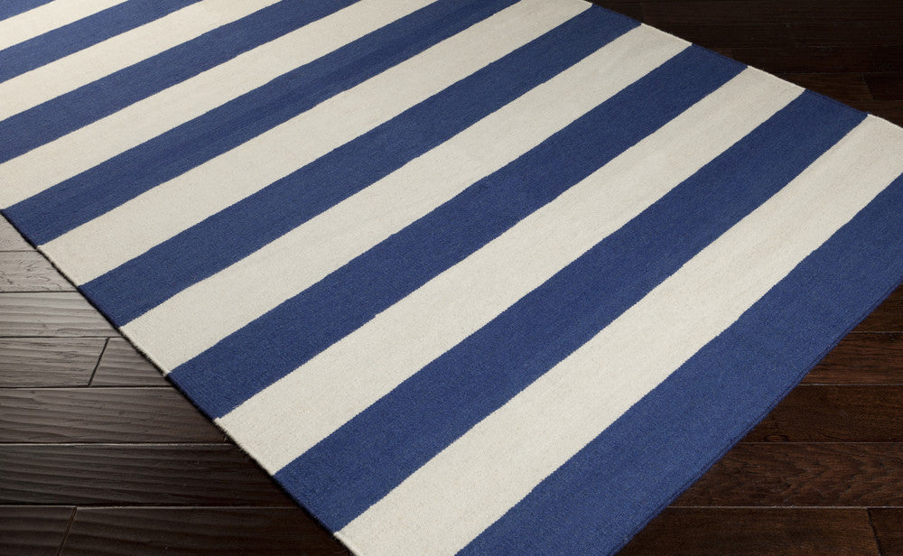 Frontier Striped Ivory/Cobalt Area Rug