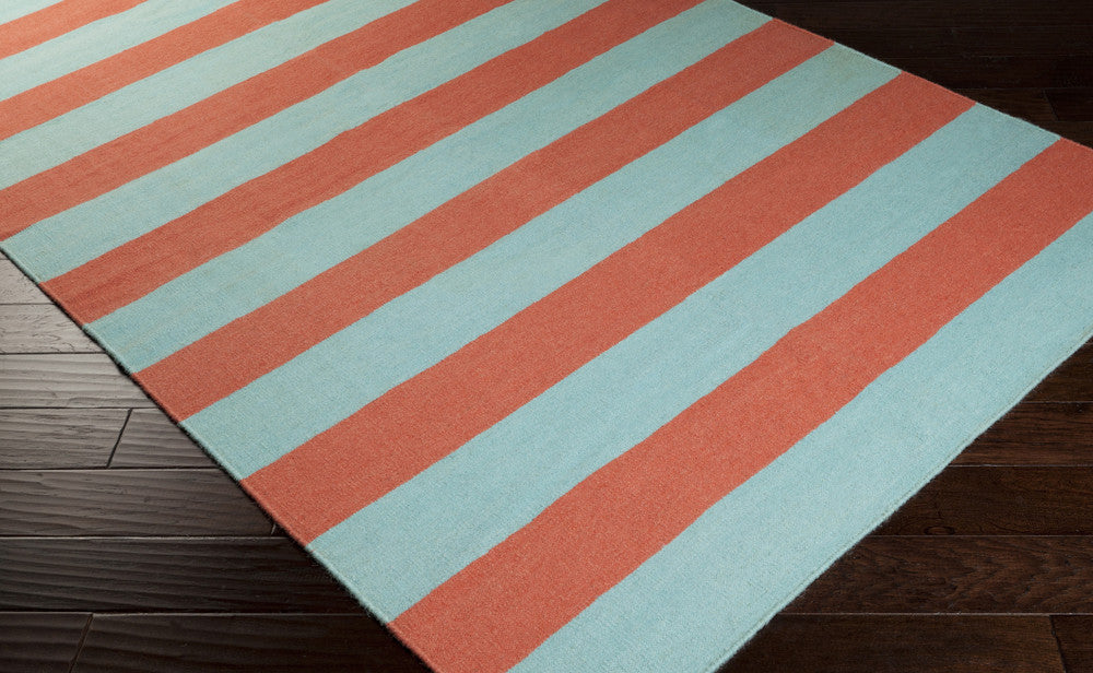 Frontier Striped Coral/Aqua Area Rug