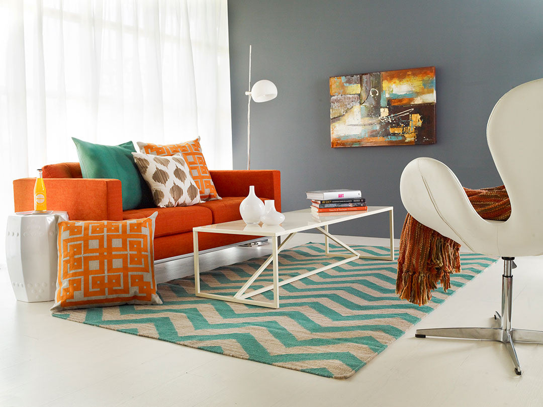 Frontier Chevron Teal/Ivory Area Rug