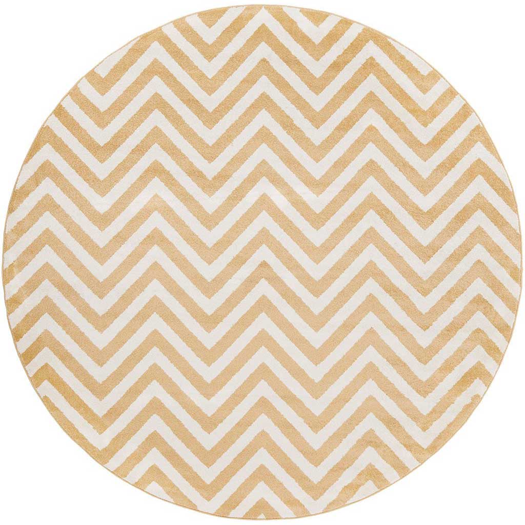 Horizon Chevron Ivory/Gold Round Rug