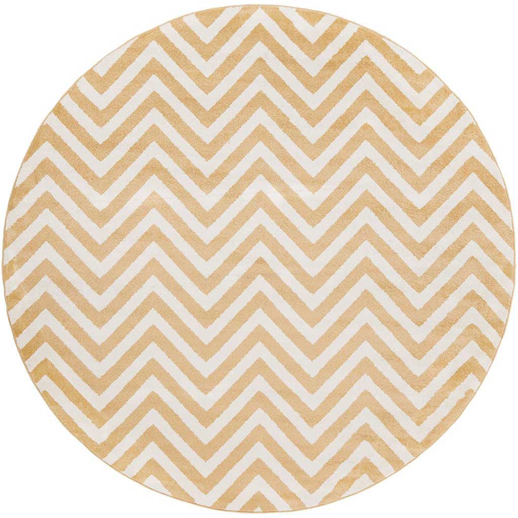 Horizon Chevron Ivory/Gold Round Rug