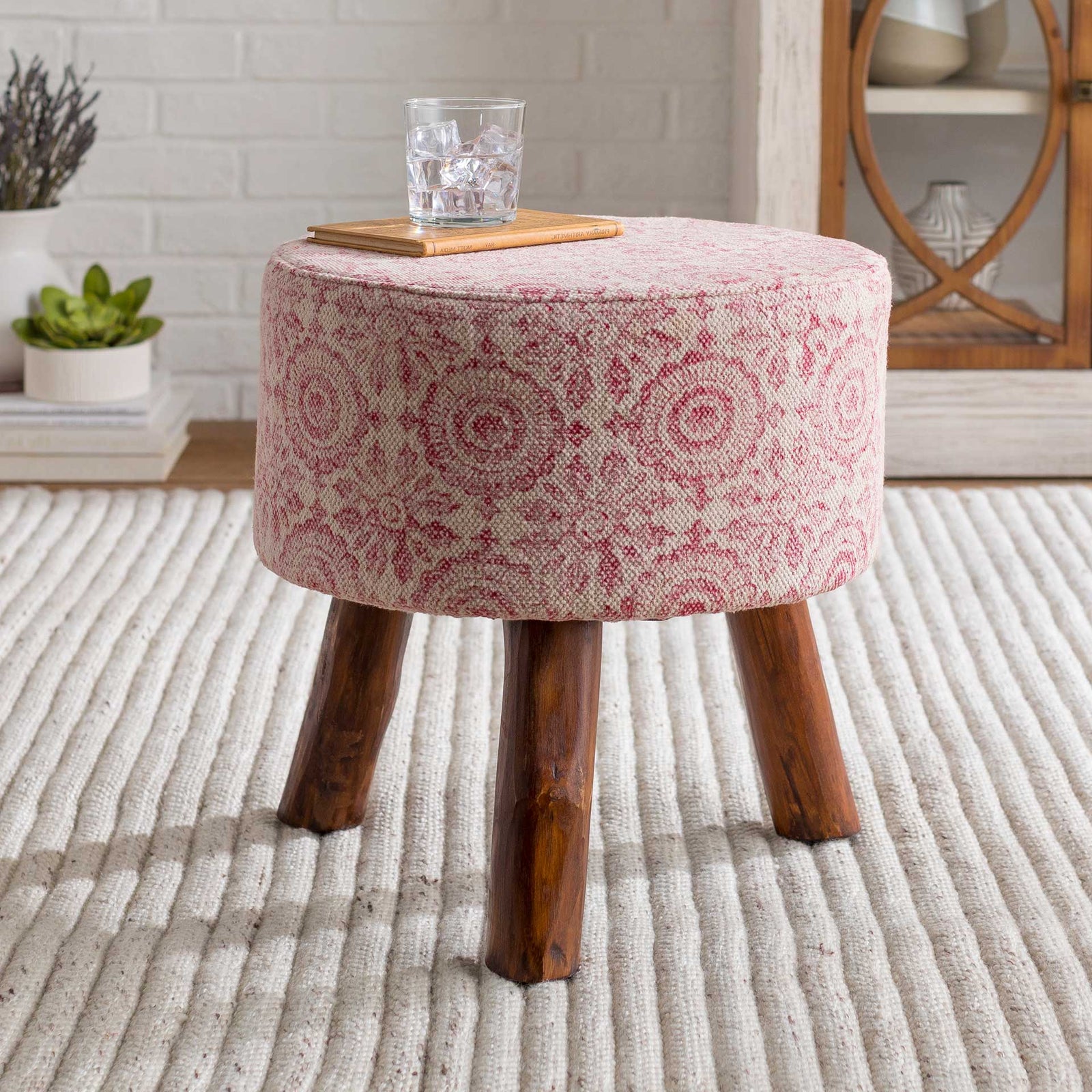 Inaya Stool Bright Pink/White