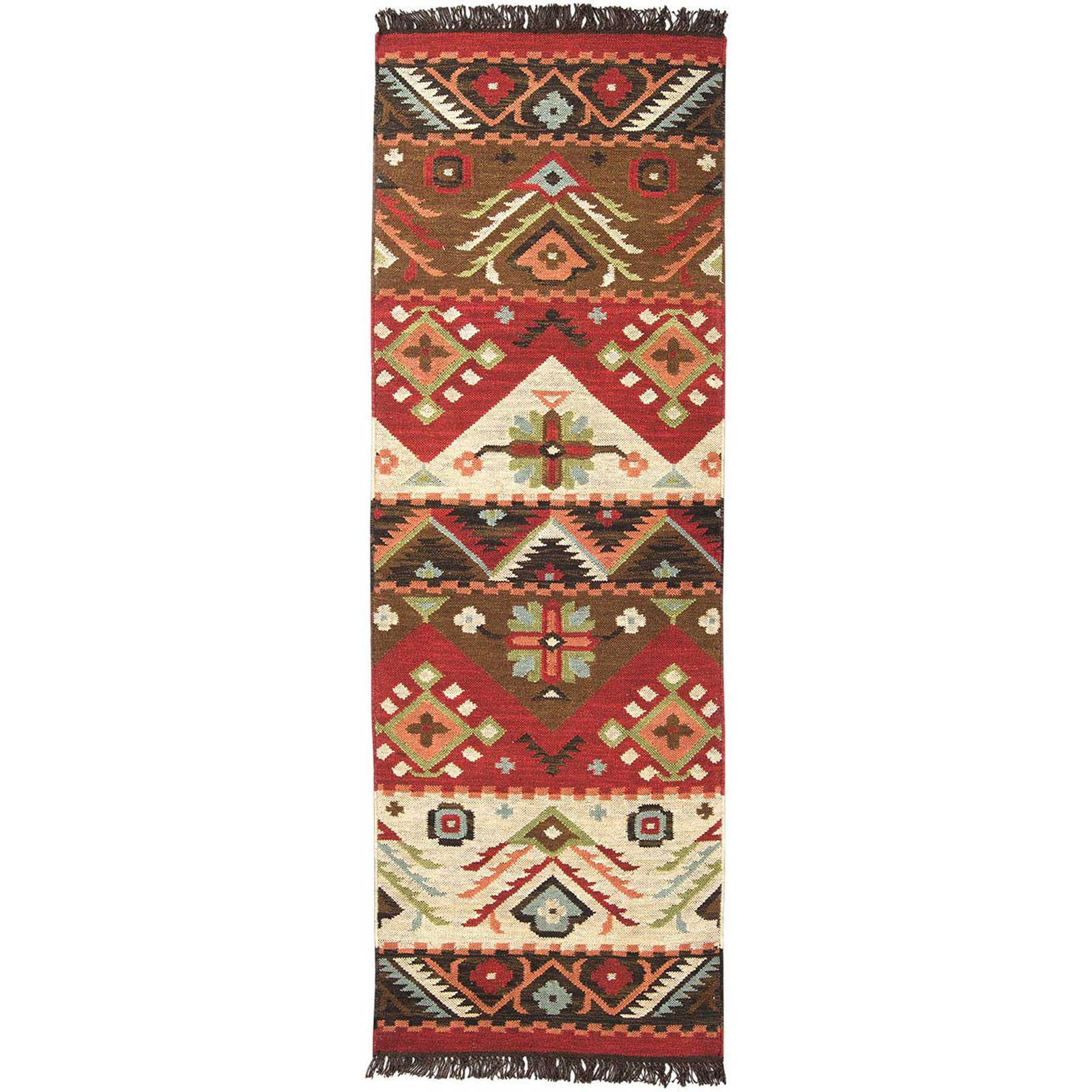 Jewel Tone Beige/Burgundy Runner Rug