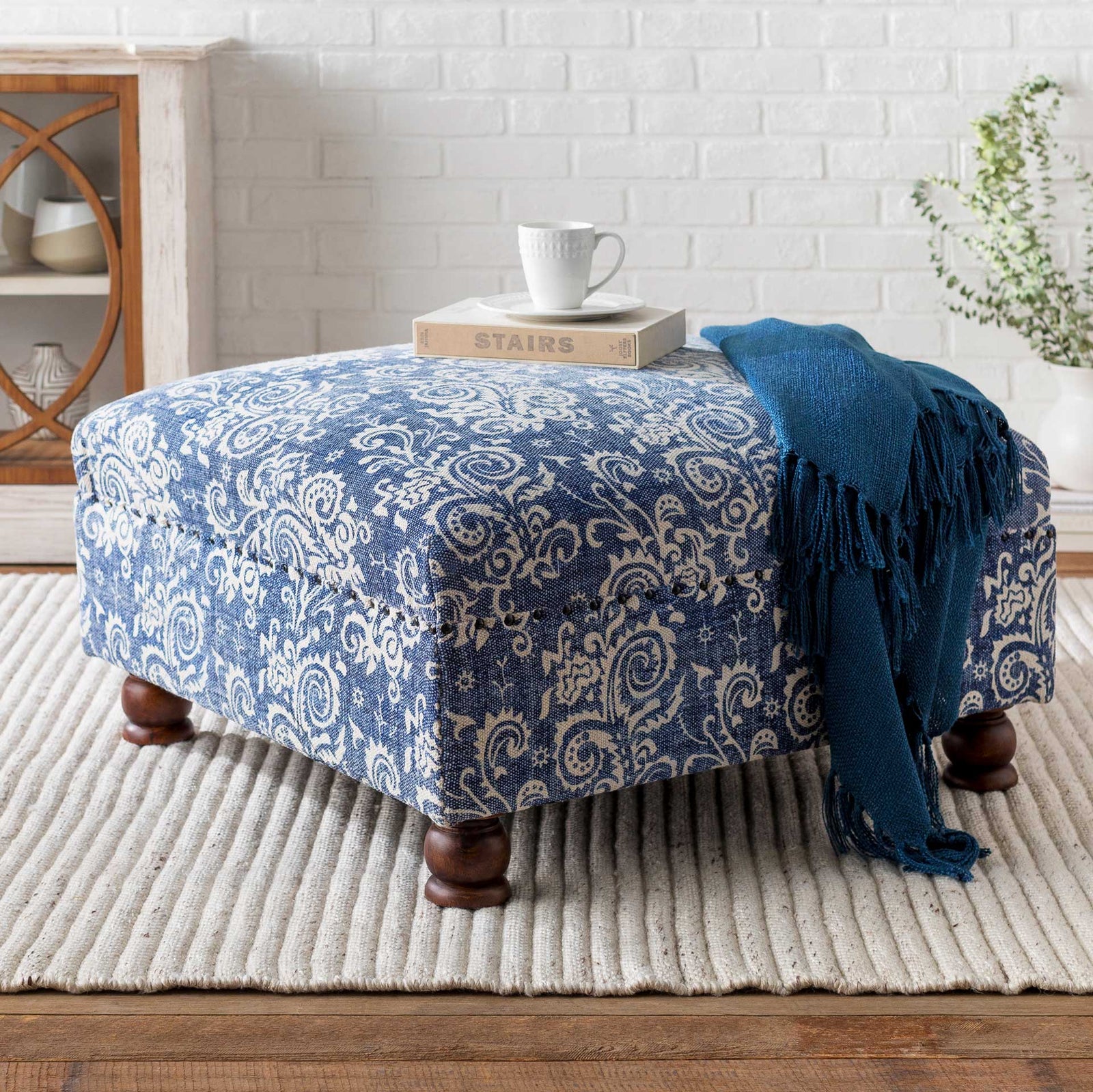 Kailey Ottoman Navy/White