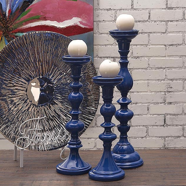 Elite Marine Blue Candle Holders (Set of 3)